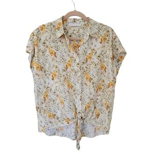 Jane & Delancey Giraffe Print Front Tie Top Dropped Shoulder Pastel Colours